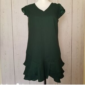 CECE Elegant Forest Green Ruffle Hem Dress Size 2